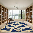 Vintage Navy Stretching Cat Illustration Rug
