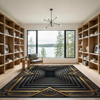 Art Deco Black Gold Geometric Frame Rug