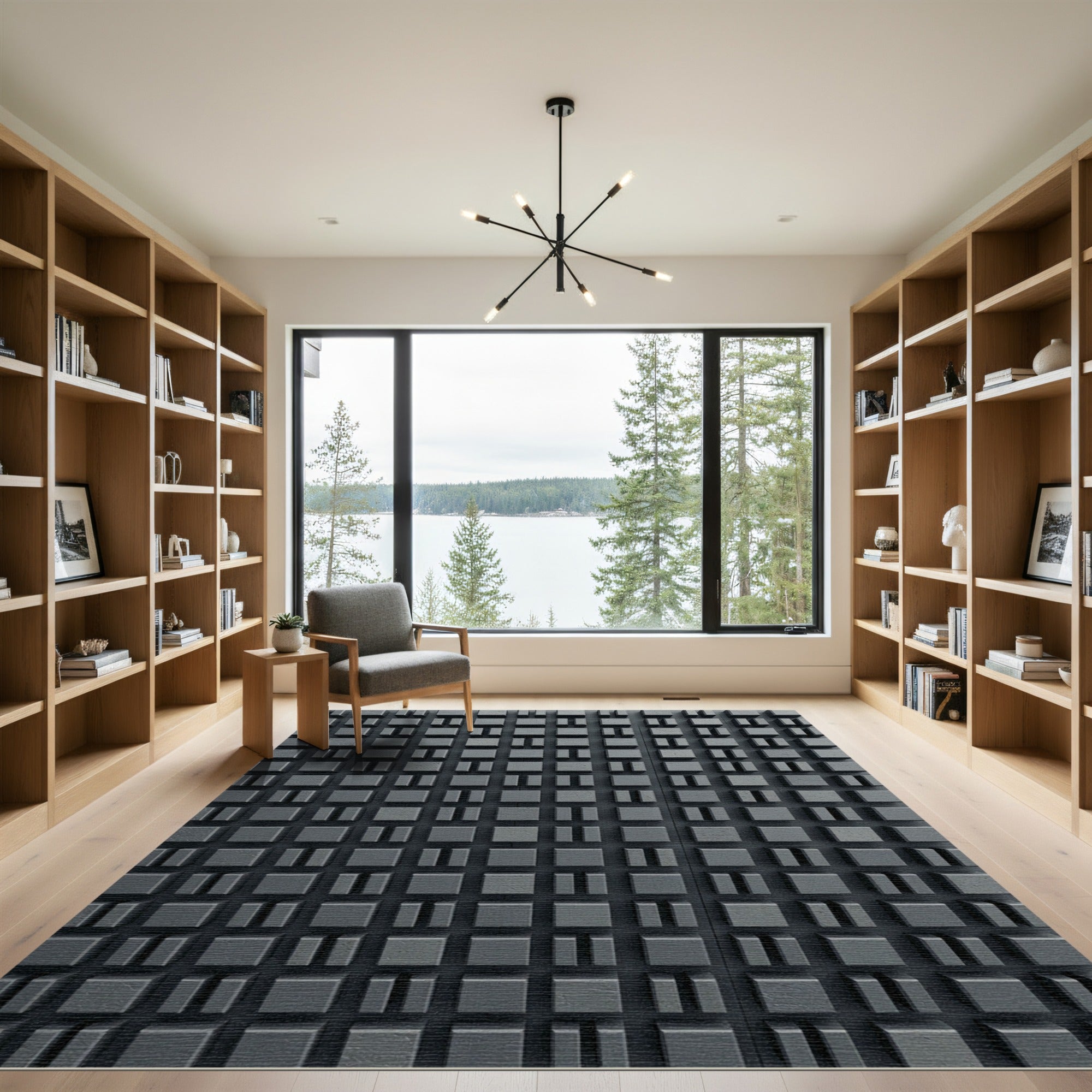 Charcoal Three Dimensional Geometric Block Grid Rug