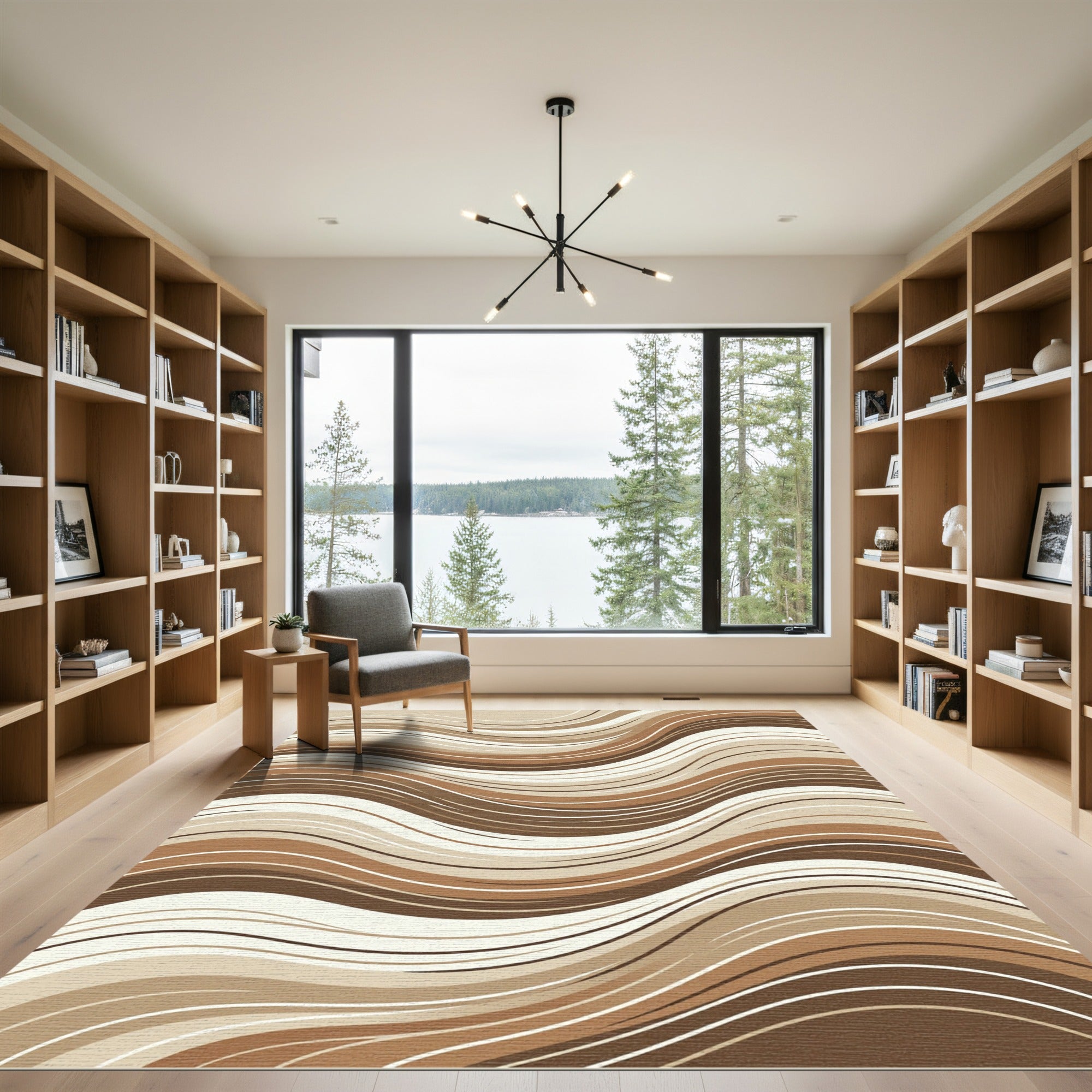 Abstract Earthy Brown Wave Swirl Rug