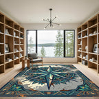 Teal Peacock Compass Medallion Area Rug
