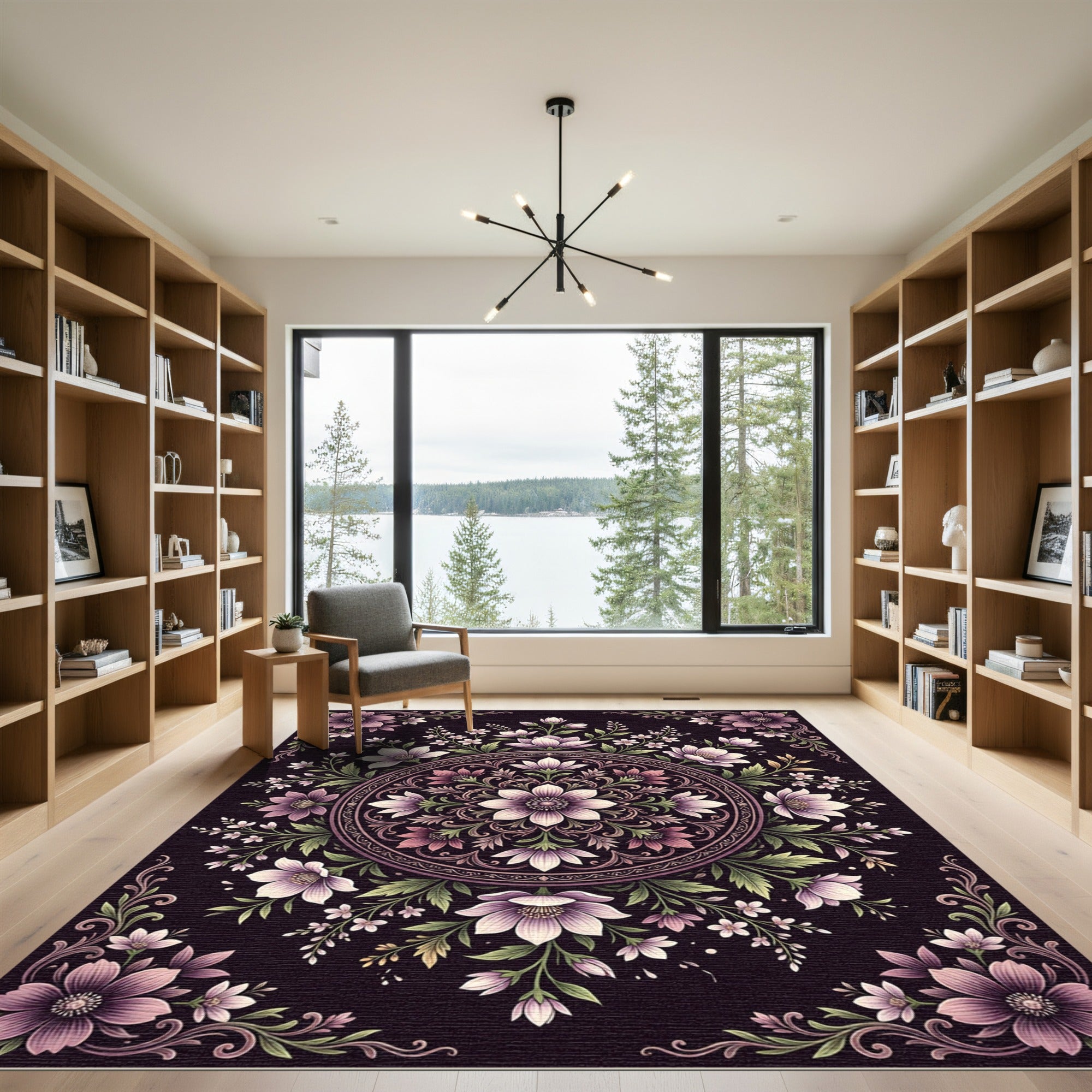 Elegant Purple Floral Medallion Composition Rug