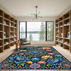 Vivid Blue Teal Floral Medallion Harmony Rug