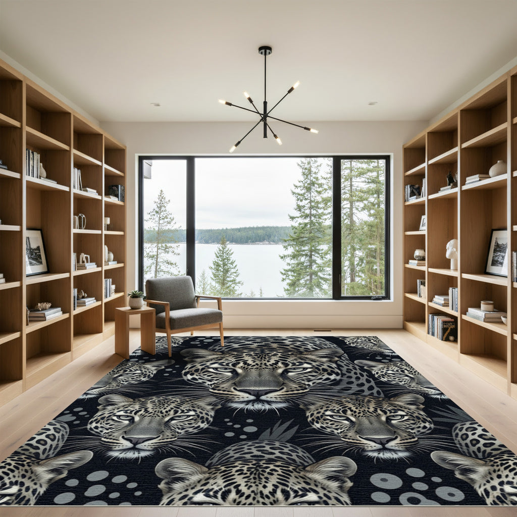 Leopard Face Collage Black Gray Accent Rug
