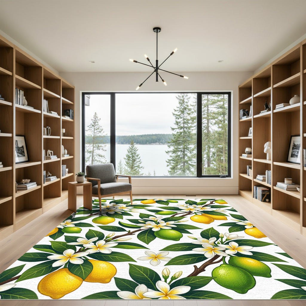 Vibrant Lemon Blossom Botanical Illustration Rug