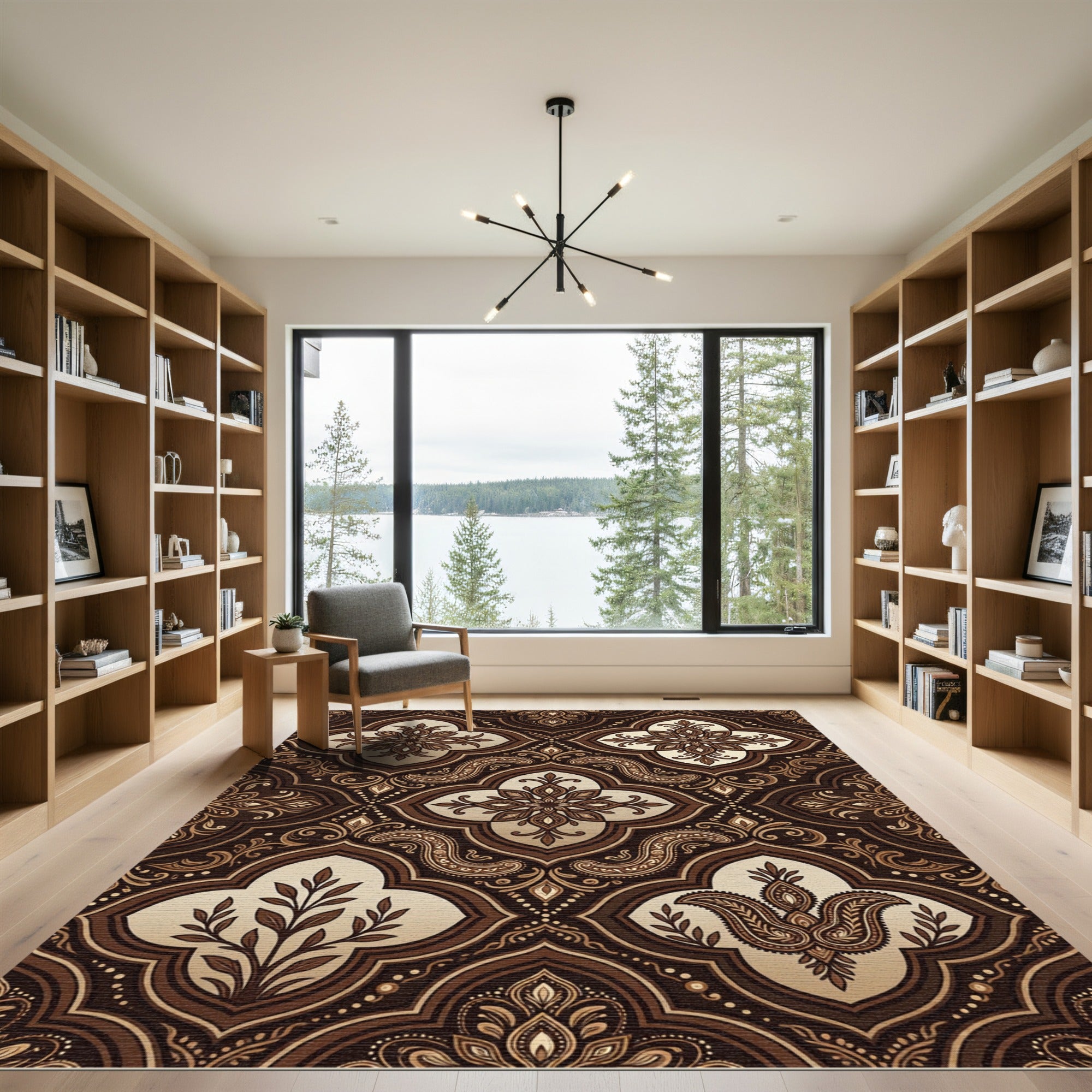 Elegant Chocolate Floral Damask Medallion Rug