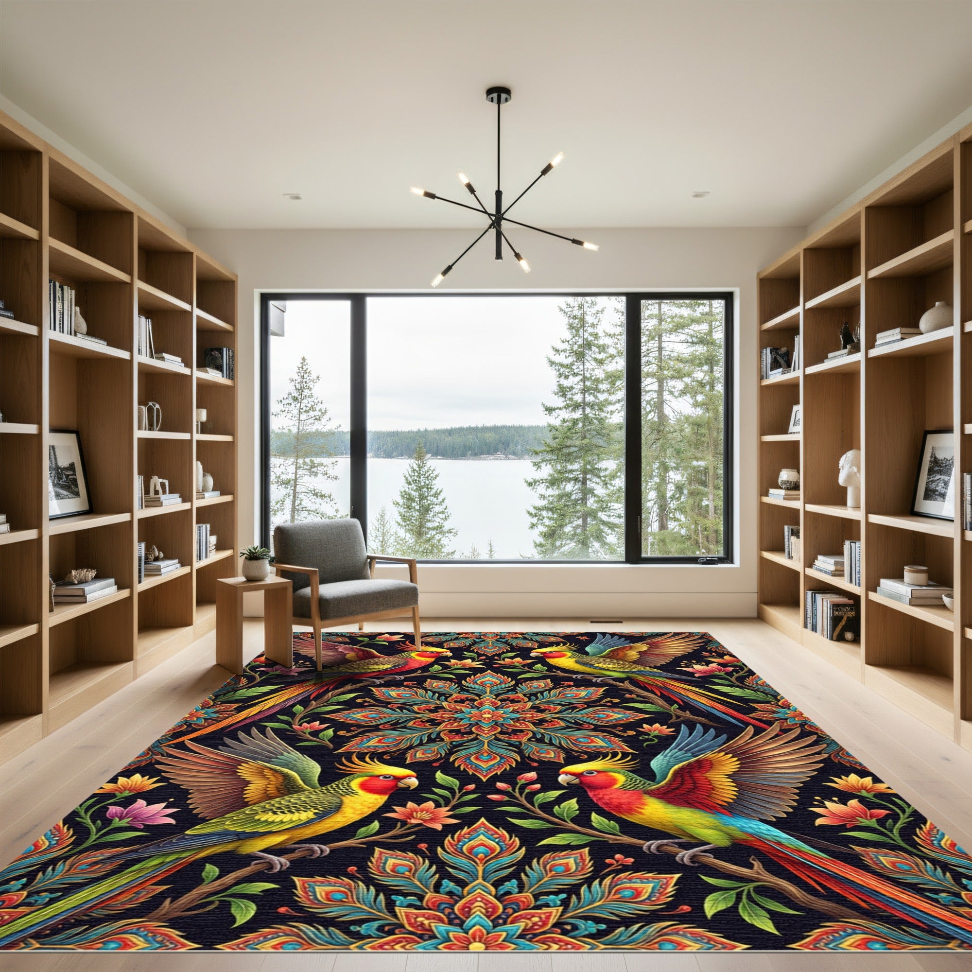 Vibrant Exotic Parrot Mandala Garden Rug