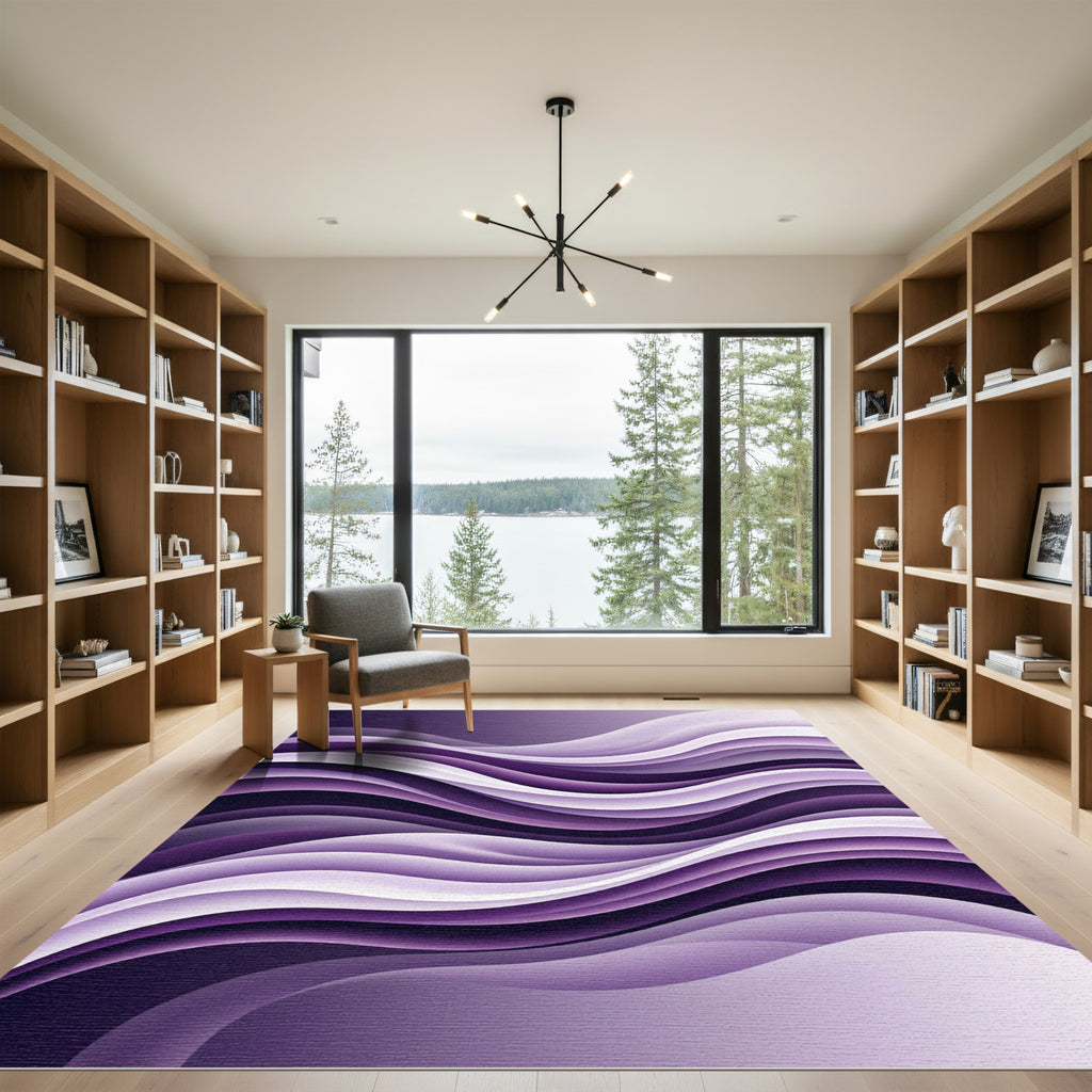 Modern Chic Purple Abstract Waves Rug