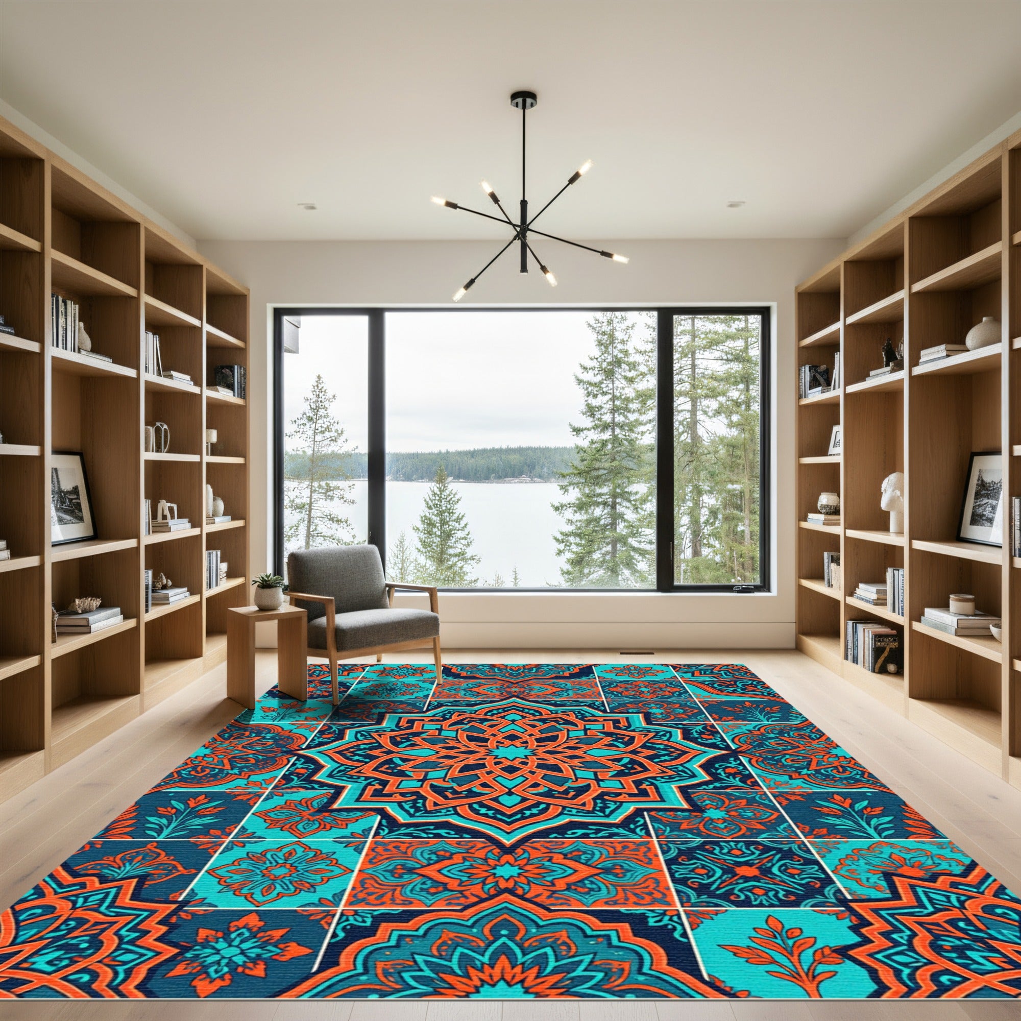 Teal Orange Tile Medallion Garland Rug