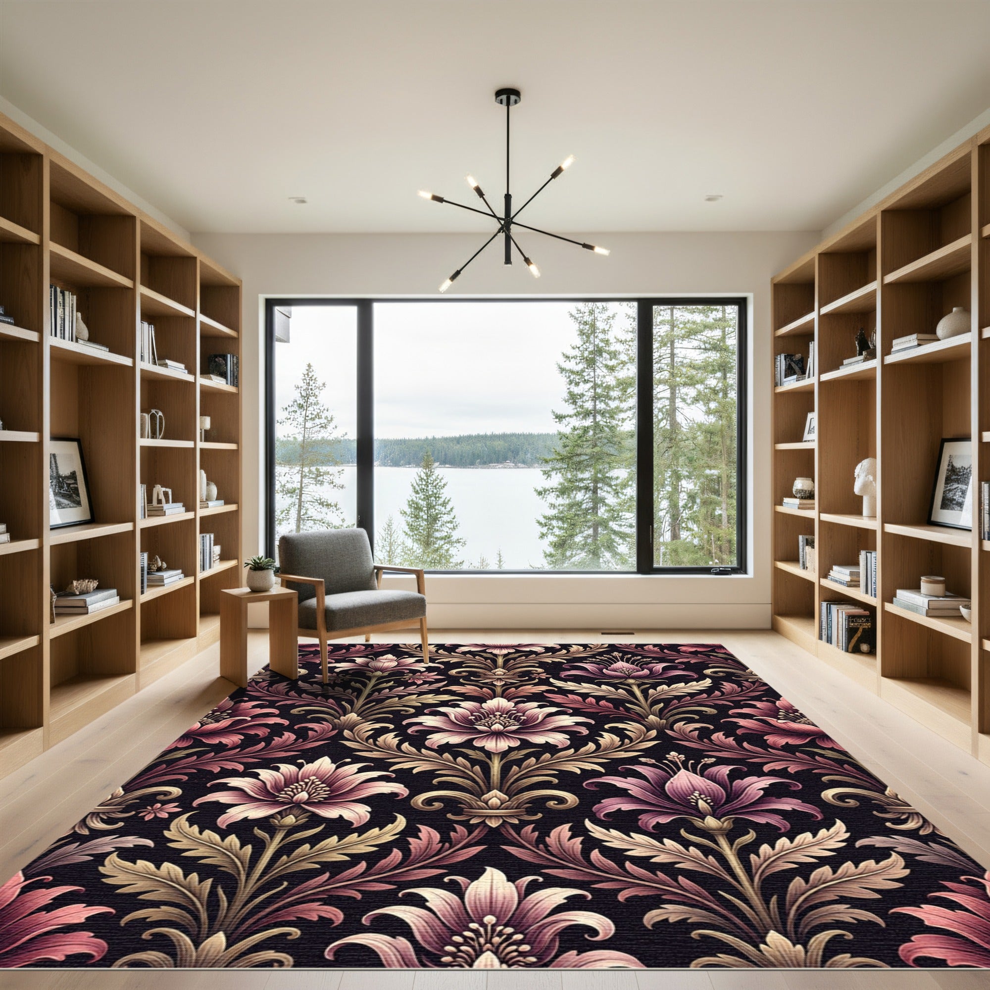 Elegant Mauve Floral Damask Rug