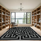 Black Gray Geometric Maze Rug