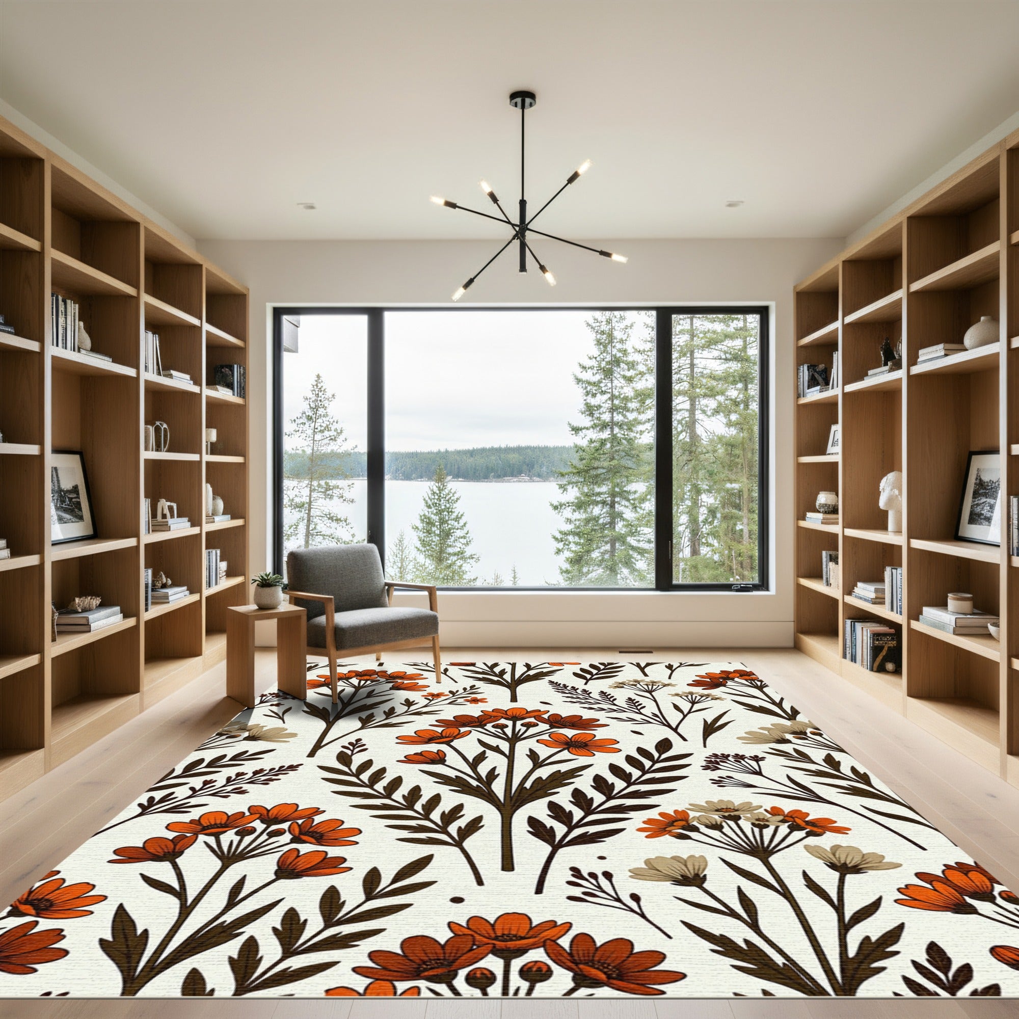 Burnt Orange Wildflower Meadow Floral Rug
