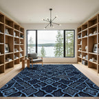 Deep Navy Intricate Lattice Clover Rug
