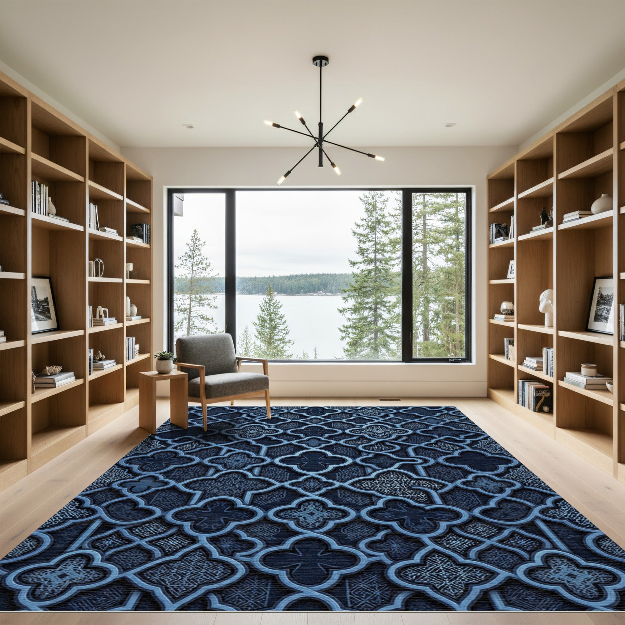 Deep Navy Intricate Lattice Clover Rug
