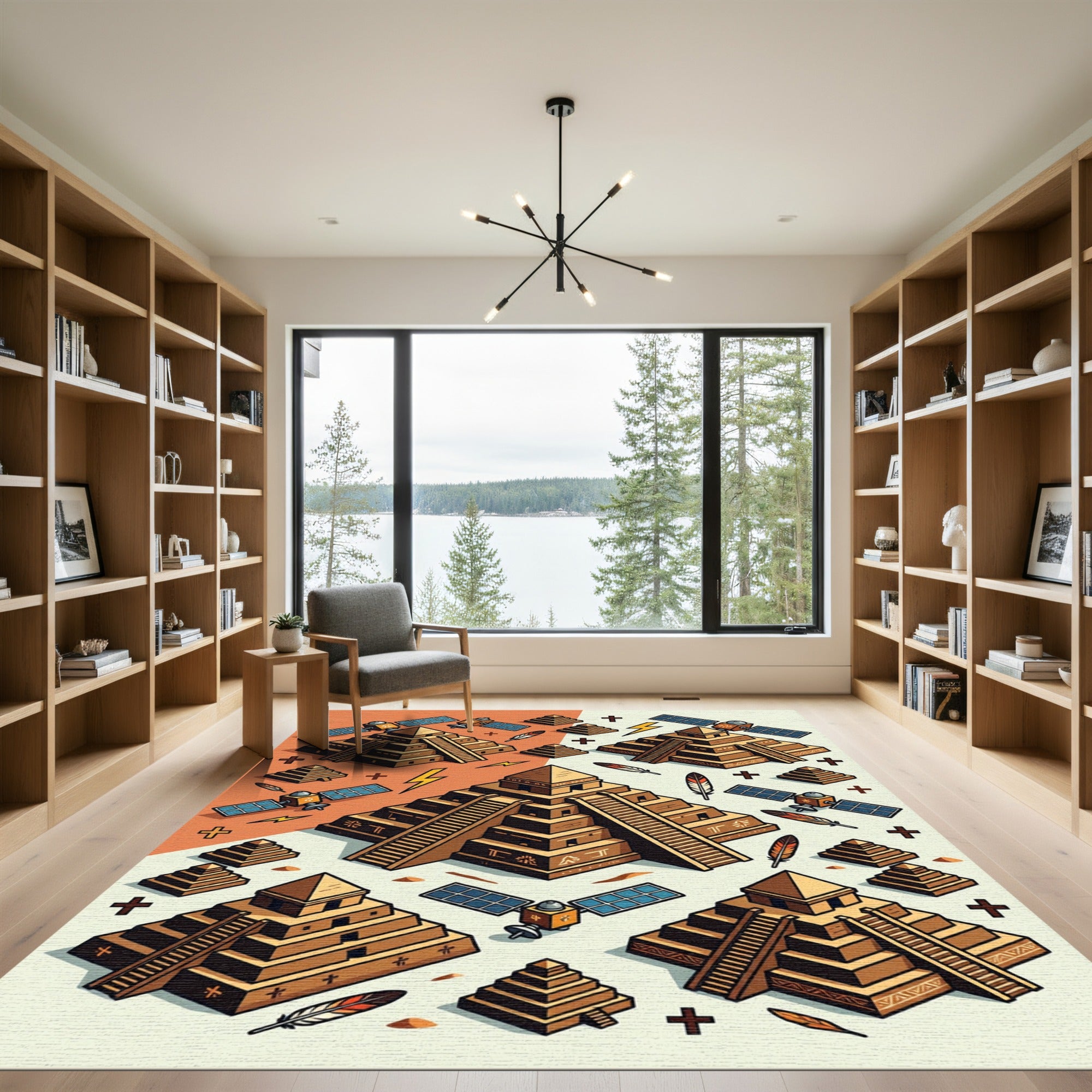 Geometric Aztec Satellite Pyramid Earthen Rug