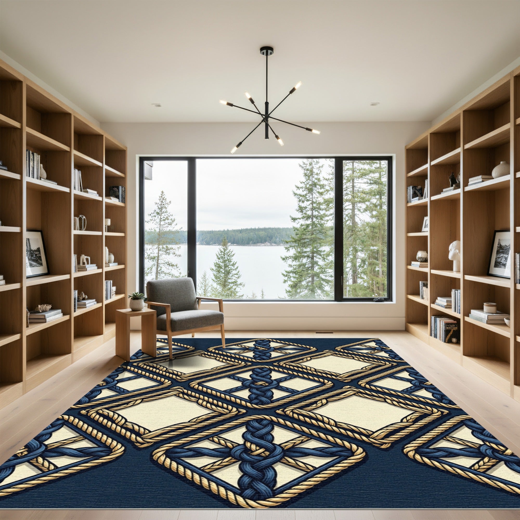 Nautical Blue Tan Braided Diamond Rug