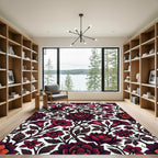 Deep Crimson Floral Botanical Arrangement Rug