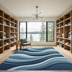 Modern Navy and Slate Abstract Wave Rug