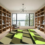 Modern Lime and Olive Geometric Cubes Rug