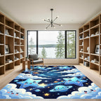 Whimsical Celestial Star and Planet Sky Rug
