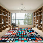 Vibrant Orchid Pixel Art Geometric Grid Rug