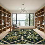 Elegant Olive Gold Floral Hexagon Rug