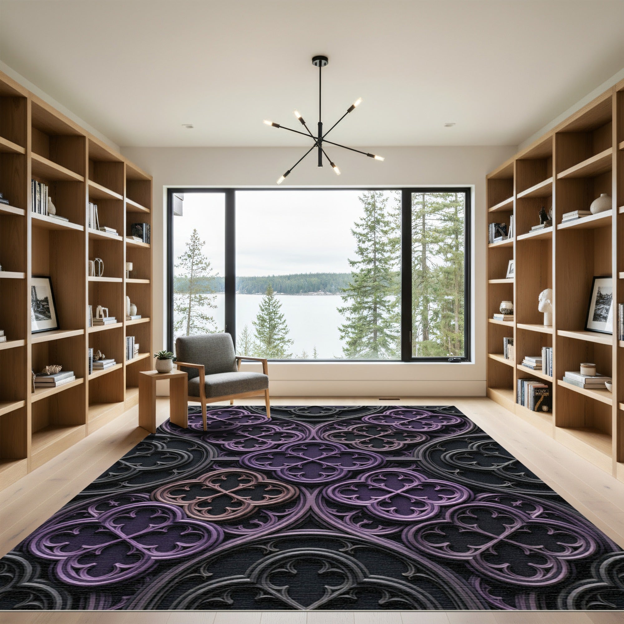 Gothic Violet Quatrefoil Architectural Relief Rug