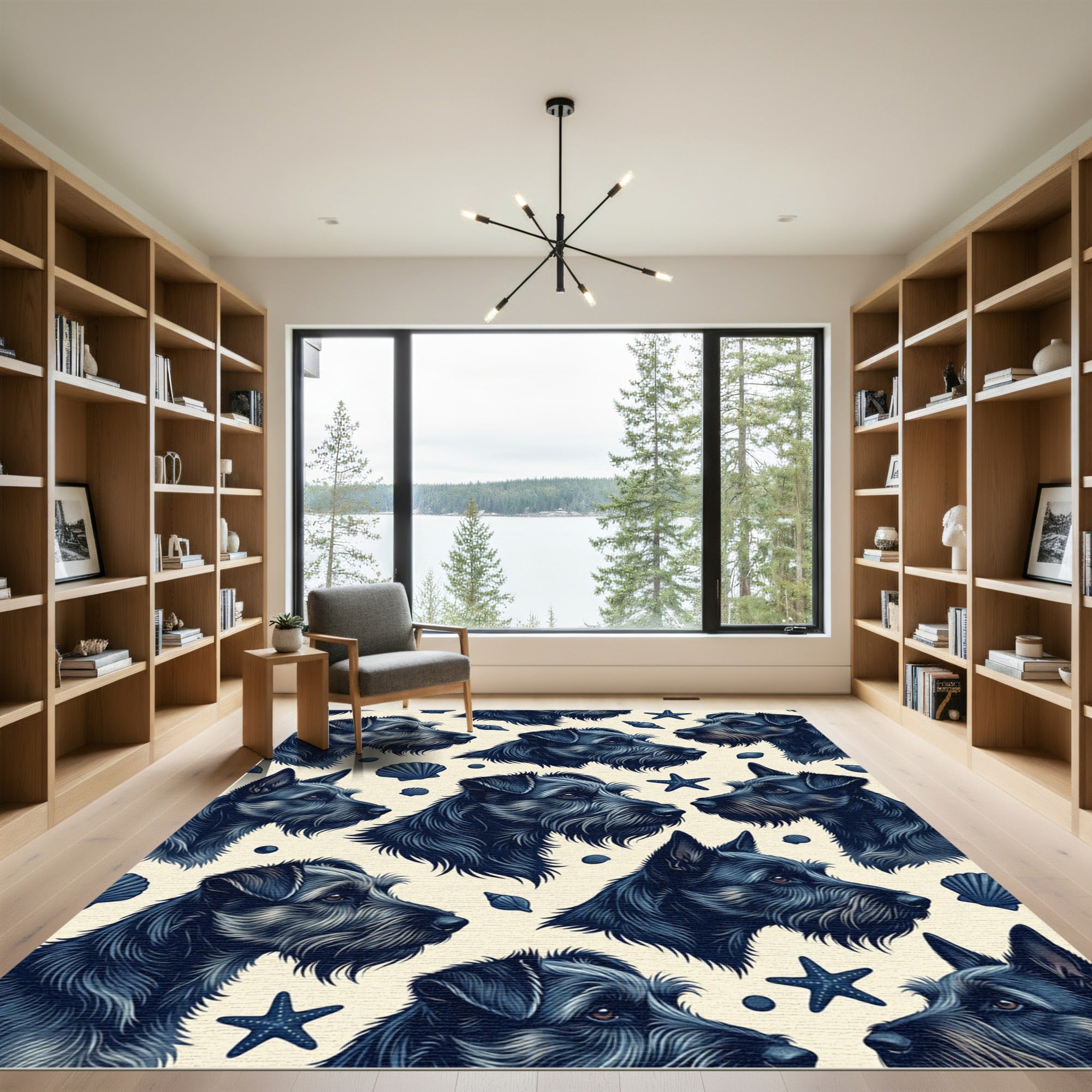 Navy Terriers and Coastal Seashells Rug