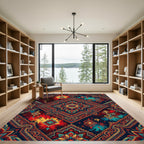 Radiant Crimson Teal Medallion Tie-Dye Rug