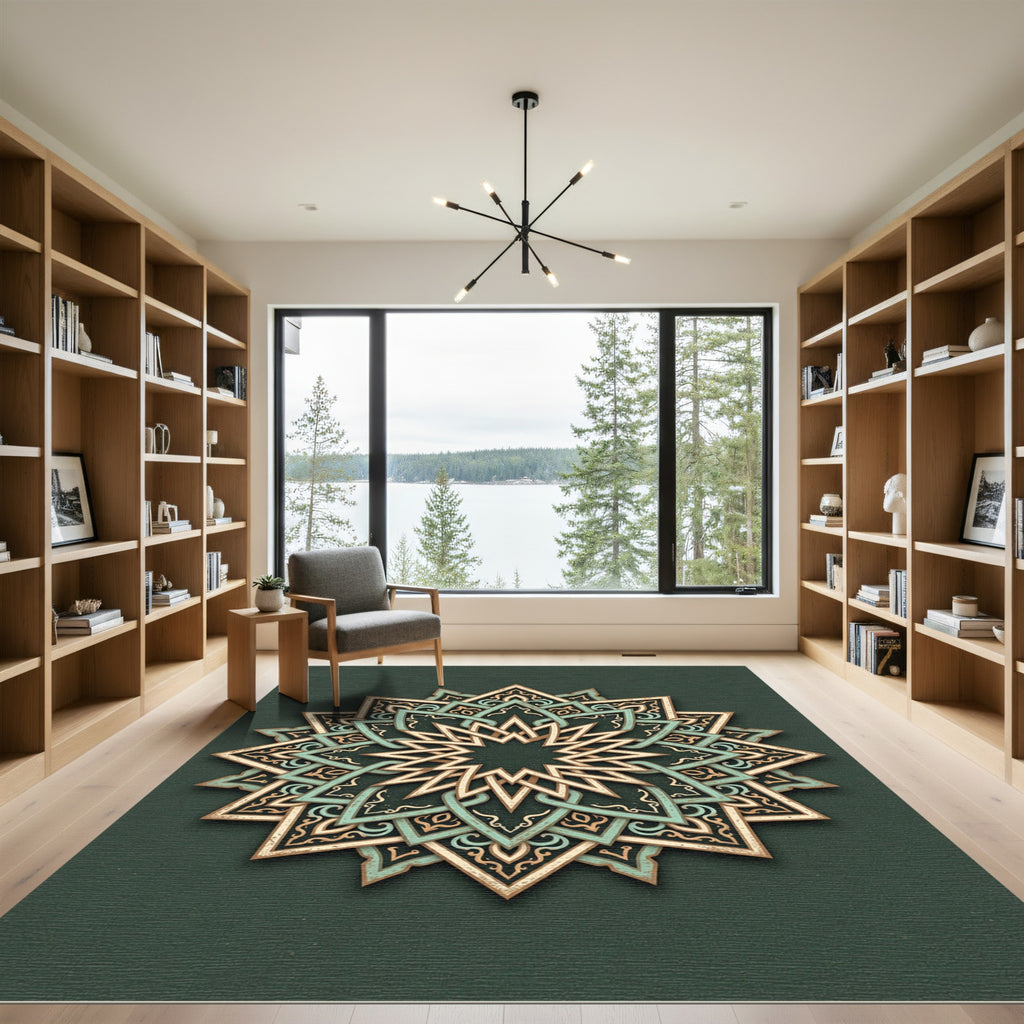 Sage Green Ornate Star Medallion Rug