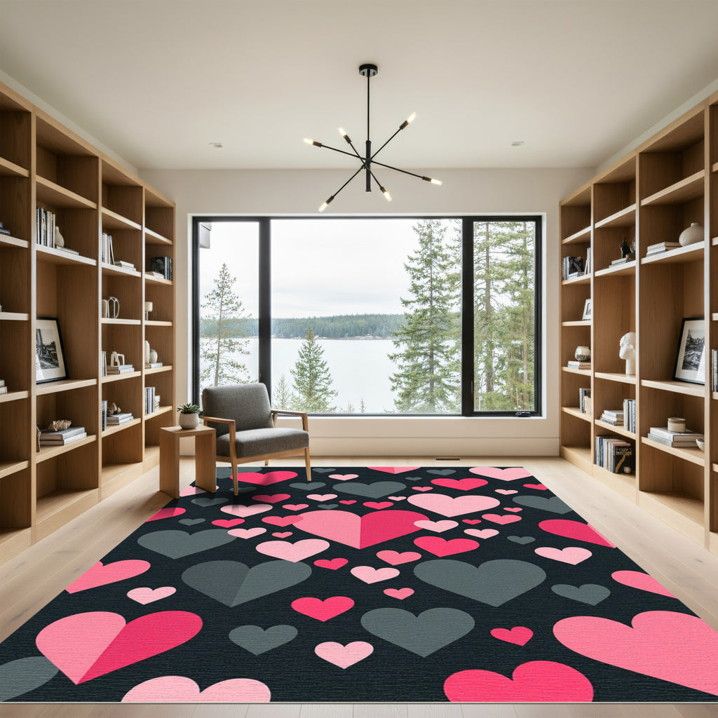 Pink Gray Heart Scatter Rug