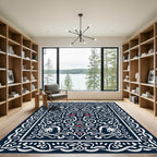 Navy Crimson Vine Scroll Medallion Rug
