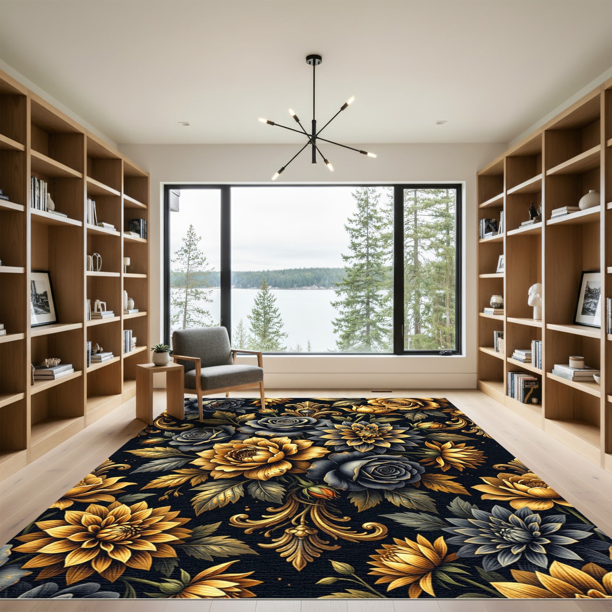 Dark Gold Vintage Floral Arrangement Rug