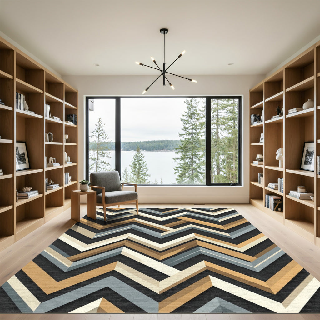 Modern Geometric Chevron Interlocking Neutrals Rug