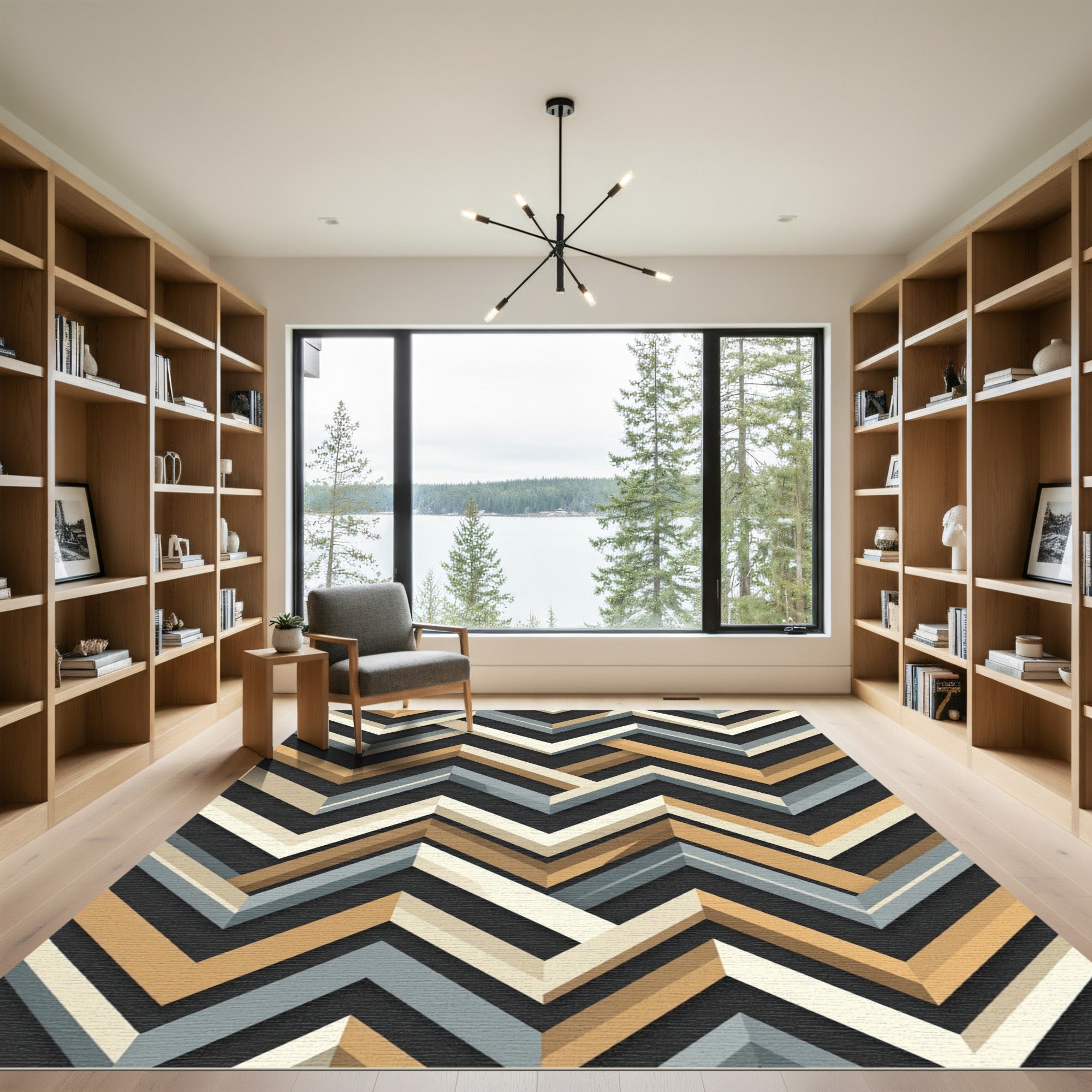 Modern Geometric Chevron Interlocking Neutrals Rug