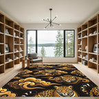 Golden Jaguar Amidst Swirling Clouds Rug