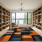 Modern Orange Gray Geometric Interlocking Blocks Rug