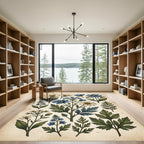 Vintage Blue and Cream Botanical Meadow Rug