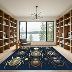 Ornate Entomological Golden Beetle Illustration Rug