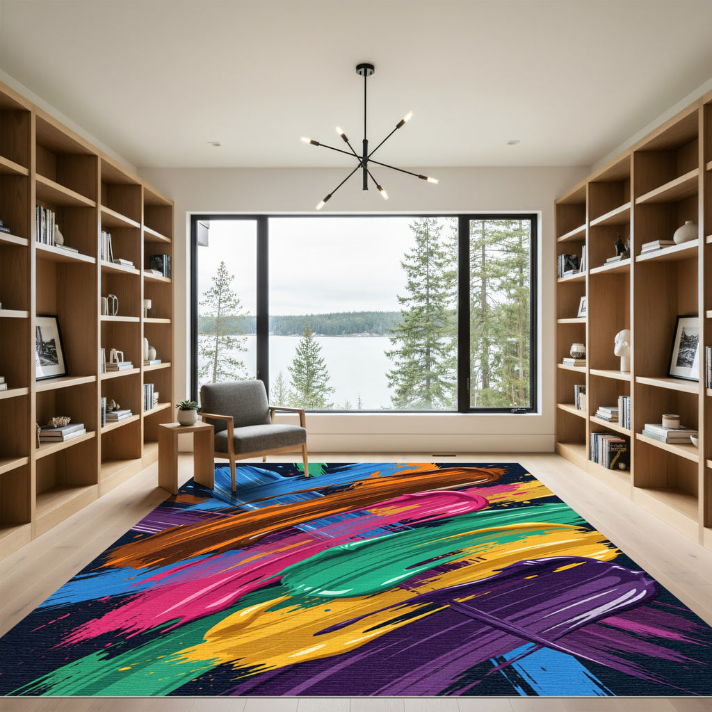 Vibrant Multi Color Abstract Painted Stroke Rug