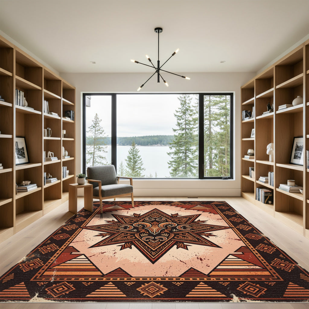 Geometric Terracotta Ram Star Art Rug