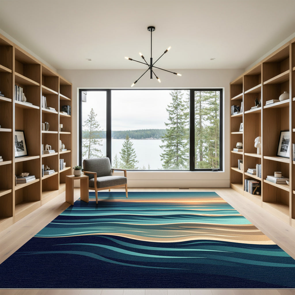 Minimalist Sunset Horizon Ocean Wave Rug