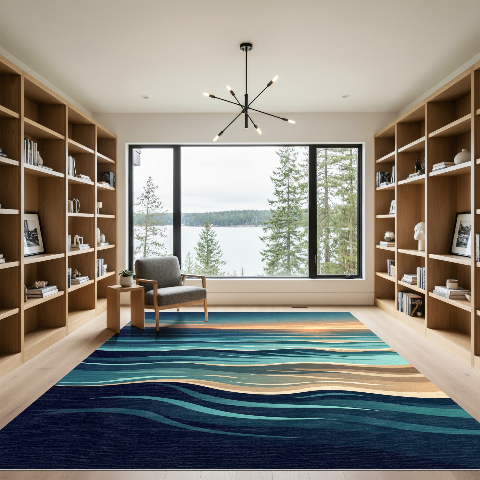 Minimalist Sunset Horizon Ocean Wave Rug