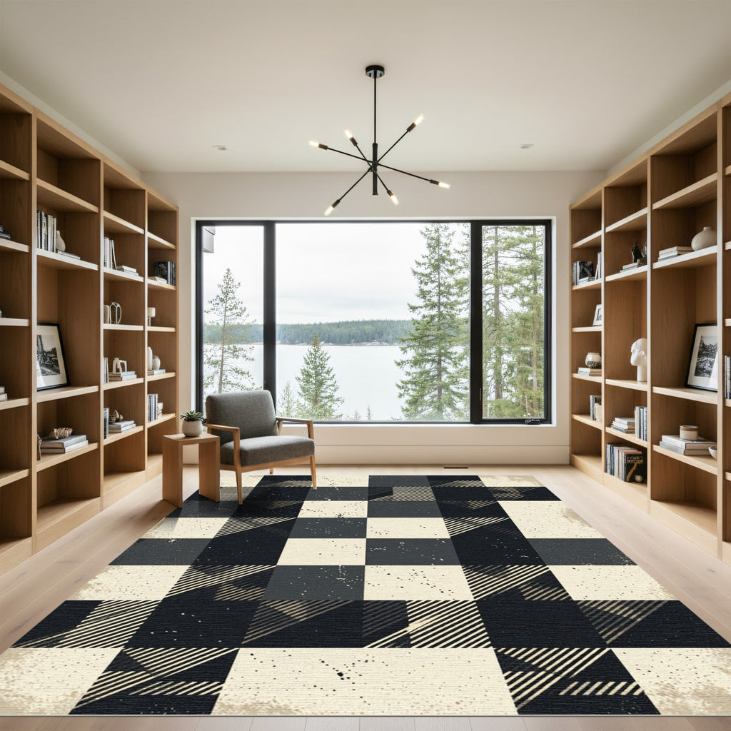 Distressed Plaid Geometric Square Rug