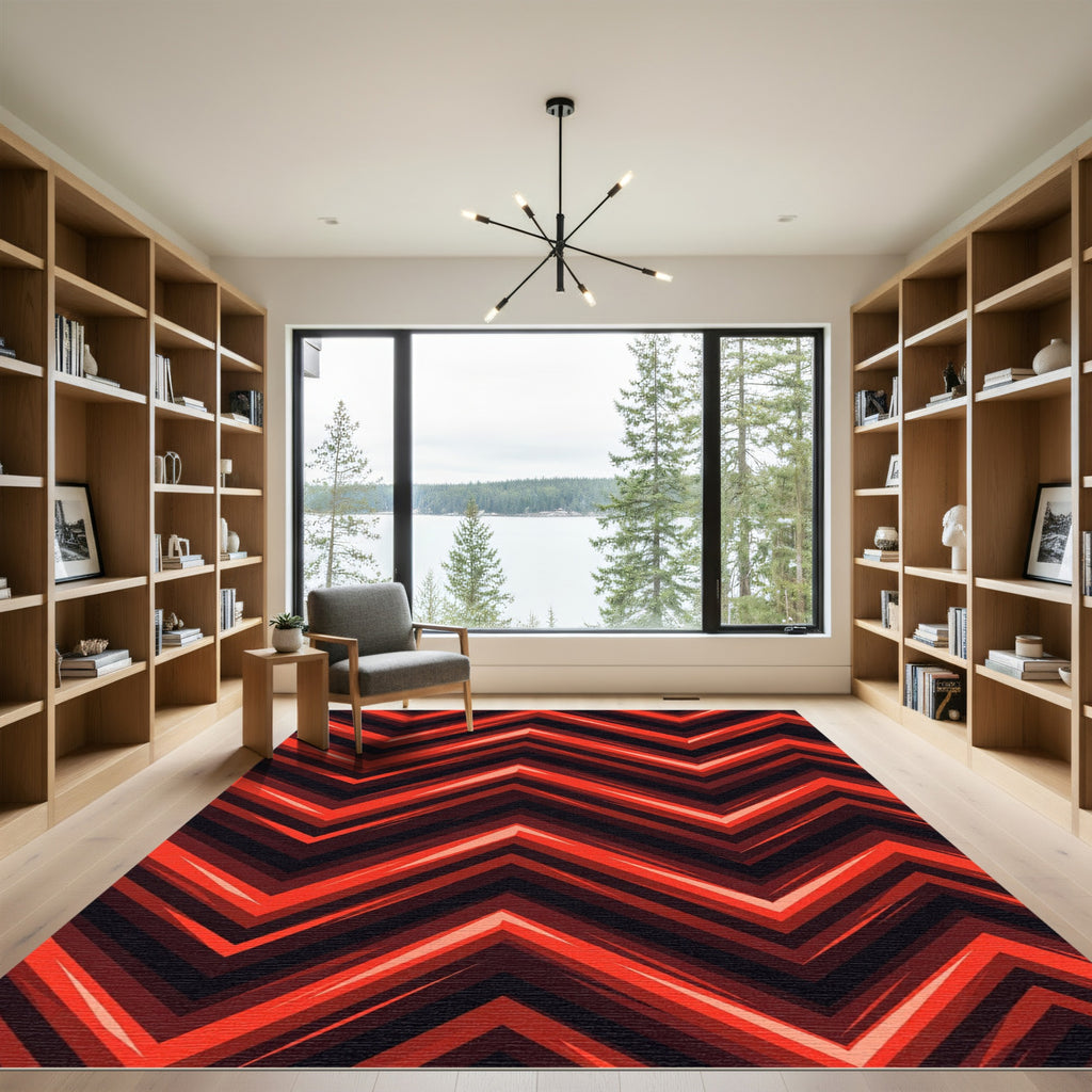 Vibrant Red Jagged Chevron Rug