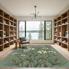 Cream White Yellow Flower Garden Rug