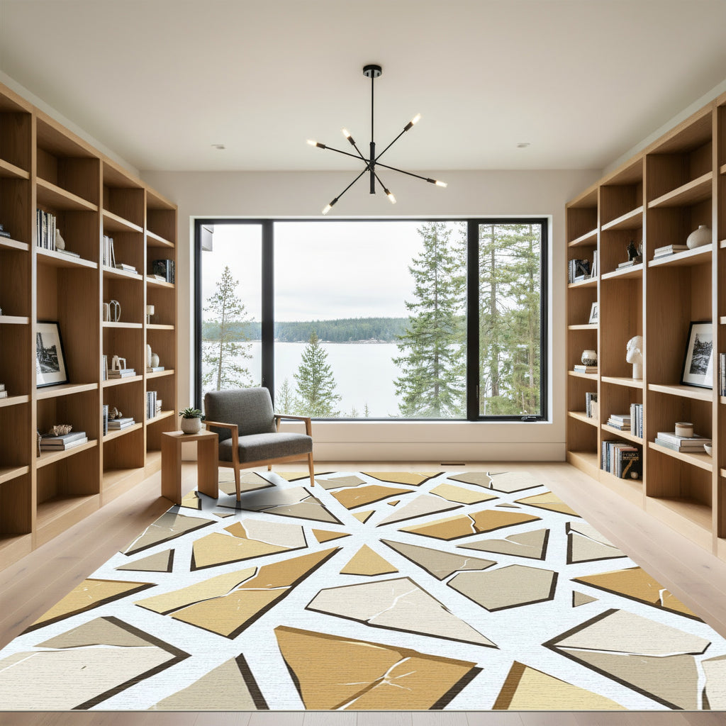 Modern Earth Tone Geometric Shattered Stone Rug