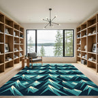 Teal And White Mountain Range Rug