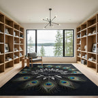 Elegant Peacock Feather Silver Filigree Fan Rug