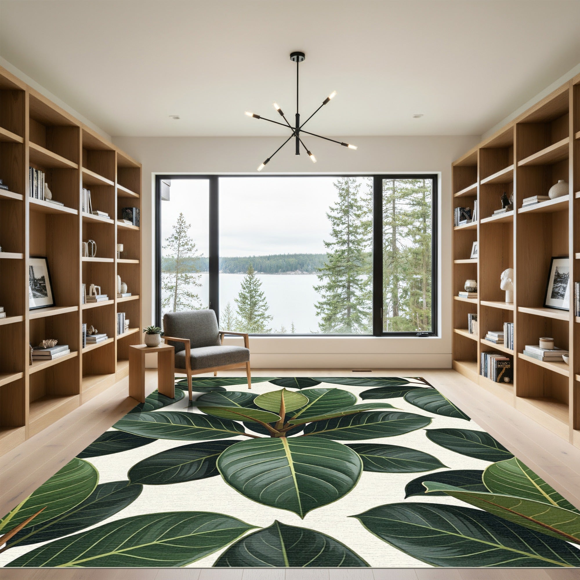 Lush Green Tropical Rubber Plant Leaf Rug